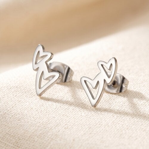 Lundholm Livy – Double Heart Stud Earrings for Women – Silver-Tone Lundholm Livy – Double Heart Stud Earrings for Women – Silver-Tone