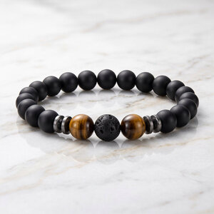 Lundholm Hakon – Men's Beaded Bracelet Tiger's Eye and Lava Stone 8 mm – Black Lundholm Hakon – Men's Beaded Bracelet Tiger's Eye and Lava Stone 8 mm – Black