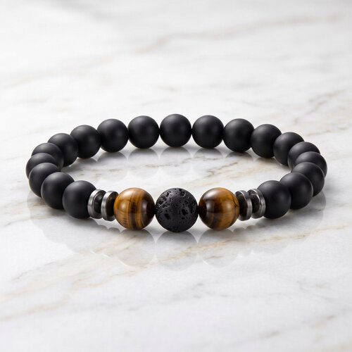 Lundholm Hakon – Men's Beaded Bracelet Tiger's Eye and Lava Stone 8 mm – Black Lundholm Hakon – Men's Beaded Bracelet Tiger's Eye and Lava Stone 8 mm – Black