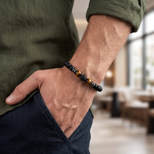 Lundholm Hakon – Men's Beaded Bracelet Tiger's Eye and Lava Stone 8 mm – Black Lundholm Hakon – Men's Beaded Bracelet Tiger's Eye and Lava Stone 8 mm – Black