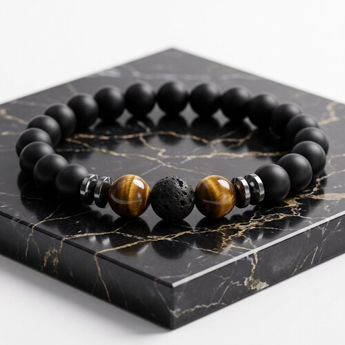 Lundholm Hakon – Men's Beaded Bracelet Tiger's Eye and Lava Stone 8 mm – Black Lundholm Hakon – Men's Beaded Bracelet Tiger's Eye and Lava Stone 8 mm – Black
