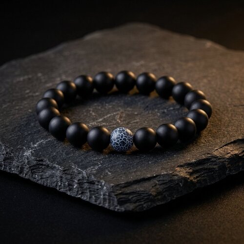 Lundholm Odin – Men's Beaded Bracelet Weathered Agate 8 mm – Black Lundholm Odin – Men's Beaded Bracelet Weathered Agate 8 mm – Black