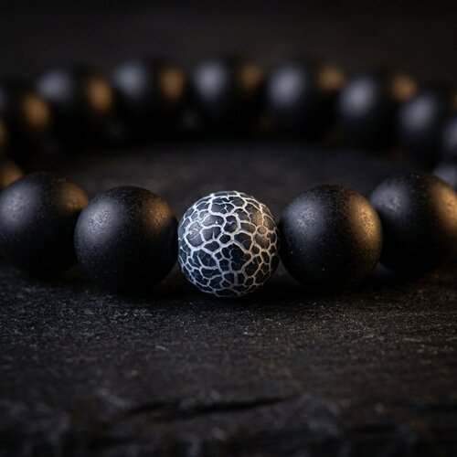 Lundholm Odin – Men's Beaded Bracelet Weathered Agate 8 mm – Black Lundholm Odin – Men's Beaded Bracelet Weathered Agate 8 mm – Black
