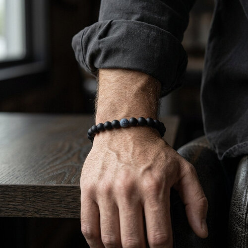 Lundholm Odin – Men's Beaded Bracelet Weathered Agate 8 mm – Black Lundholm Odin – Men's Beaded Bracelet Weathered Agate 8 mm – Black
