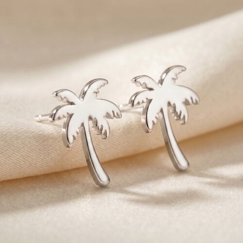 Lundholm Palm – Palm Tree Stud Earrings – Silver-Tone Lundholm Palm – Palm Tree Stud Earrings – Silver-Tone