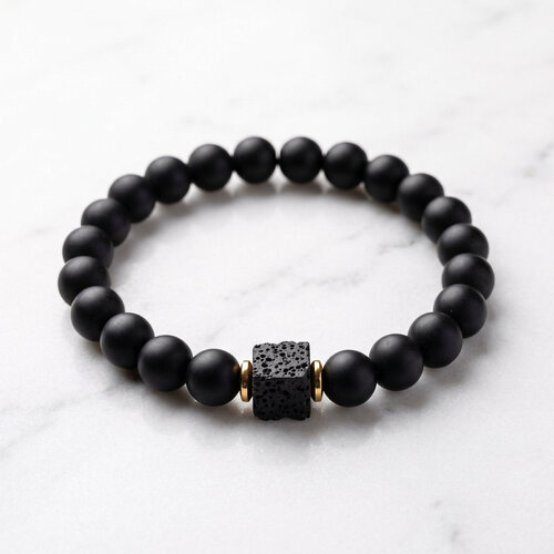 Lundholm Olav – Men's Beaded Bracelet Obsidian and Lava Stone 8 mm – Black Lundholm Olav – Men's Beaded Bracelet Obsidian and Lava Stone 8 mm – Black