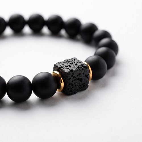 Lundholm Olav – Men's Beaded Bracelet Obsidian and Lava Stone 8 mm – Black Lundholm Olav – Men's Beaded Bracelet Obsidian and Lava Stone 8 mm – Black