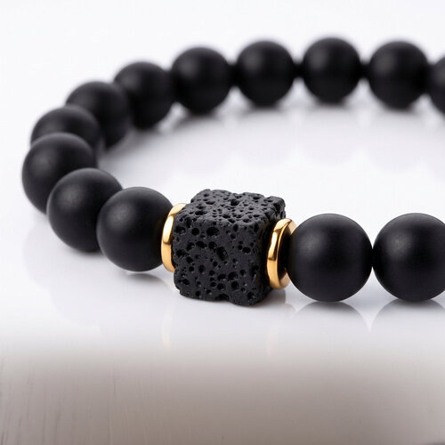 Lundholm Olav – Men's Beaded Bracelet Obsidian and Lava Stone 8 mm – Black Lundholm Olav – Men's Beaded Bracelet Obsidian and Lava Stone 8 mm – Black