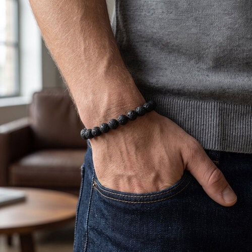 Lundholm Eirik – Men's Beaded Bracelet Lava Stone 8 mm – Black Lundholm Eirik – Men's Beaded Bracelet Lava Stone 8 mm – Black
