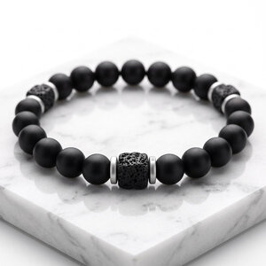 Lundholm Sigurd – Men's Beaded Bracelet Lava Stone with Cubes 8 mm – Black Lundholm Sigurd – Men's Beaded Bracelet Lava Stone with Cubes 8 mm – Black
