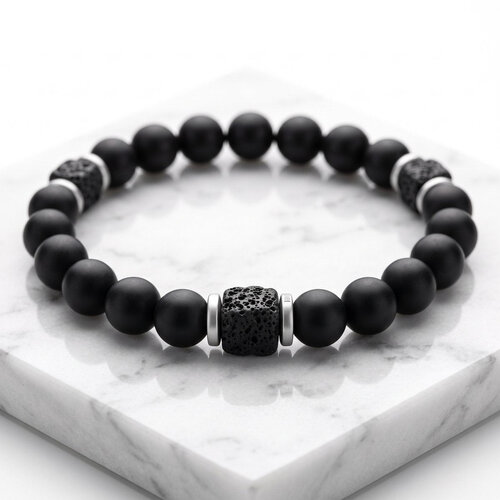 Lundholm Sigurd – Men's Beaded Bracelet Lava Stone with Cubes 8 mm – Black Lundholm Sigurd – Men's Beaded Bracelet Lava Stone with Cubes 8 mm – Black