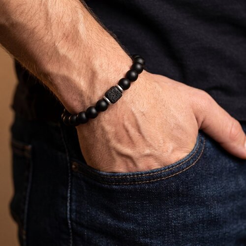 Lundholm Sigurd – Men's Beaded Bracelet Lava Stone with Cubes 8 mm – Black Lundholm Sigurd – Men's Beaded Bracelet Lava Stone with Cubes 8 mm – Black
