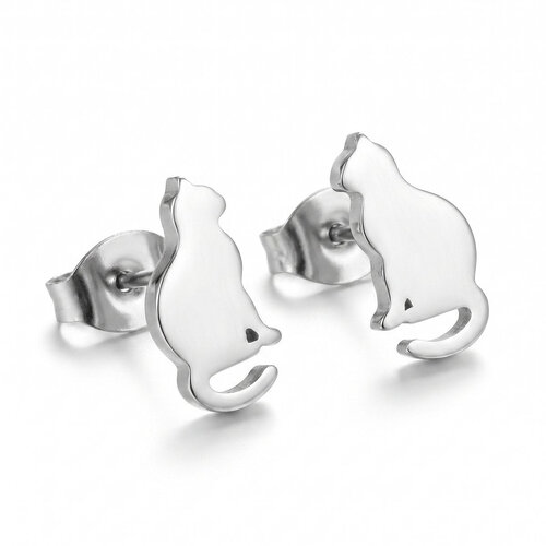 Lundholm Minou – Cat Stud Earrings – Silver-Tone Lundholm Minou – Cat Stud Earrings – Silver-Tone