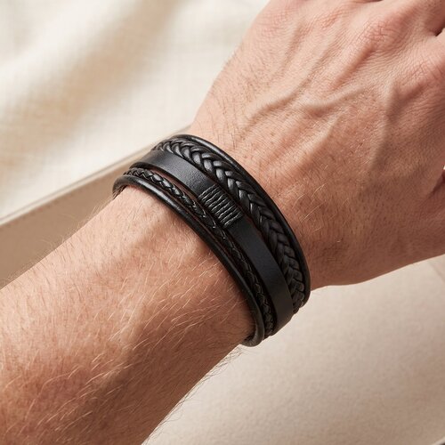 Lundholm Julian – 5-Laags Heren Armband van Kunstleer – Zwart