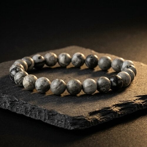 Lundholm Vegard – Heren Kralenarmband Map Stone – Grijs