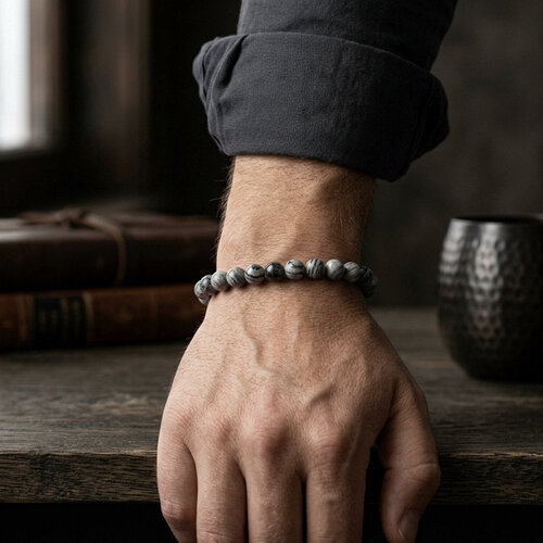Lundholm Vegard – Heren Kralenarmband Map Stone – Grijs