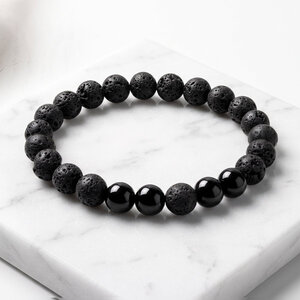 Lundholm Eldar – Heren Kralenarmband Lavasteen met Accentkralen – Zwart Lundholm Eldar – Heren Kralenarmband Lavasteen met Accentkralen – Zwart
