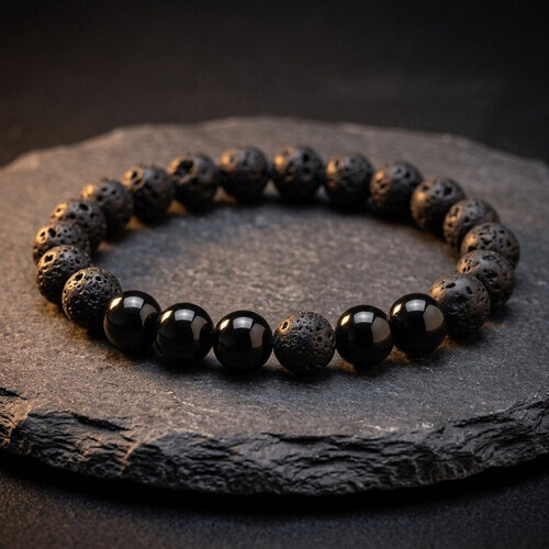 Lundholm Eldar – Heren Kralenarmband Lavasteen met Accentkralen – Zwart Lundholm Eldar – Heren Kralenarmband Lavasteen met Accentkralen – Zwart