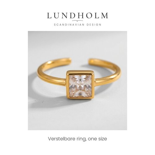 Lundholm Julie – Verstelbare Ring met Witte Zirkonia – Goudkleurig Lundholm Julie – Verstelbare Ring met Witte Zirkonia – Goudkleurig