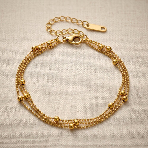 Lundholm Alina – Three-Layer Bracelet with Beads – Gold-Tone Lundholm Alina – Three-Layer Bracelet with Beads – Gold-Tone