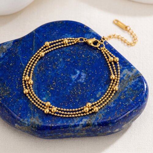 Lundholm Alina – Three-Layer Bracelet with Beads – Gold-Tone Lundholm Alina – Three-Layer Bracelet with Beads – Gold-Tone