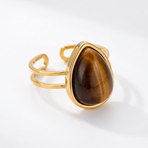 Lundholm Rosan – Adjustable Statement Ring with Natural Stone – Pink Stone – Gold-Tone Lundholm Rosan – Adjustable Statement Ring with Natural Stone – Pink Stone – Gold-Tone
