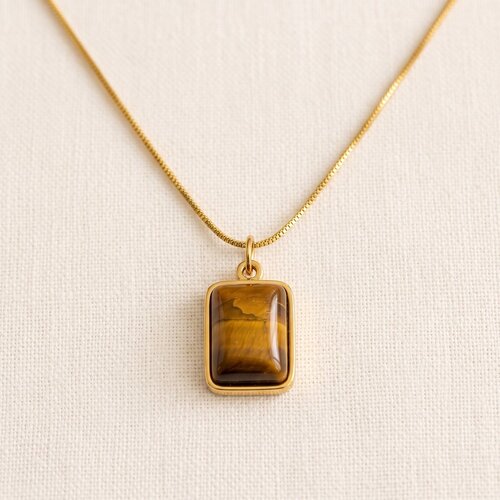Lundholm Talia – Necklace with Tiger's Eye Pendant – Gold-Tone Lundholm Talia – Necklace with Tiger's Eye Pendant – Gold-Tone