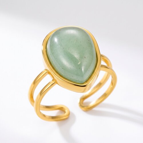 Lundholm Rosan – Adjustable Statement Ring with Natural Stone – Green Stone – Gold-Tone Lundholm Rosan – Adjustable Statement Ring with Natural Stone – Green Stone – Gold-Tone