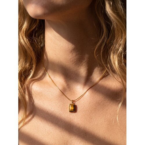 Lundholm Talia – Necklace with Tiger's Eye Pendant – Gold-Tone