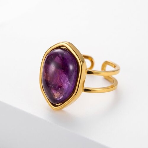 Lundholm Rosan – Adjustable Statement Ring with Natural Stone – Green Stone – Gold-Tone Lundholm Rosan – Adjustable Statement Ring with Natural Stone – Green Stone – Gold-Tone