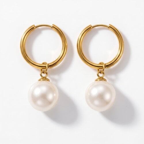 Lundholm Lenna – Hoops with Pearl – Gold-Tone Lundholm Lenna – Hoops with Pearl – Gold-Tone
