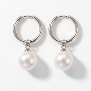 Lundholm Lenna – Hoops with Pearl – Silver-Tone Lundholm Lenna – Hoops with Pearl – Silver-Tone