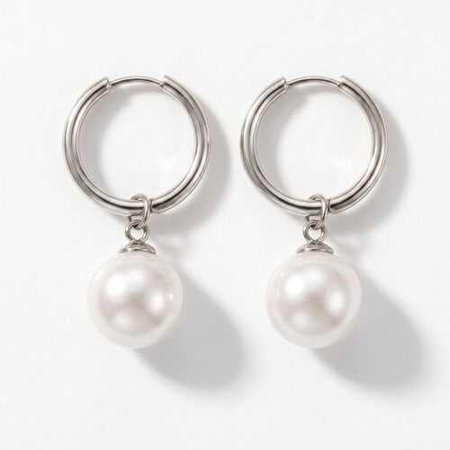Lundholm Lenna – Hoops with Pearl – Silver-Tone Lundholm Lenna – Hoops with Pearl – Silver-Tone