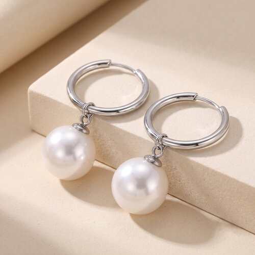 Lundholm Lenna – Hoops with Pearl – Silver-Tone Lundholm Lenna – Hoops with Pearl – Silver-Tone