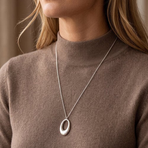 Lundholm Ava – Long Necklace with Open Round Pendant – Silver-Tone Lundholm Ava – Long Necklace with Open Round Pendant – Silver-Tone