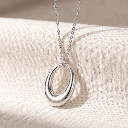 Lundholm Ava – Long Necklace with Open Round Pendant – Silver-Tone Lundholm Ava – Long Necklace with Open Round Pendant – Silver-Tone