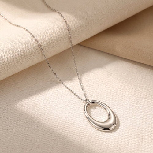 Lundholm Ava – Long Necklace with Open Round Pendant – Silver-Tone Lundholm Ava – Long Necklace with Open Round Pendant – Silver-Tone