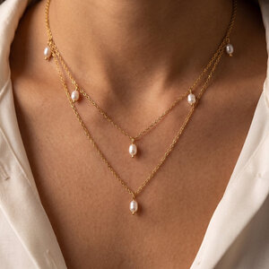 Lundholm Kristy – Double Layer Pearl Necklace – Gold-Tone Lundholm Kristy – Double Layer Pearl Necklace – Gold-Tone