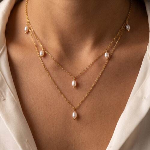 Lundholm Kristy – Double Layer Pearl Necklace – Gold-Tone Lundholm Kristy – Double Layer Pearl Necklace – Gold-Tone