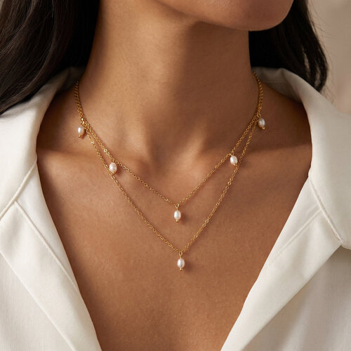 Lundholm Kristy – Dubbellaagse Parelketting – Goudkleurig