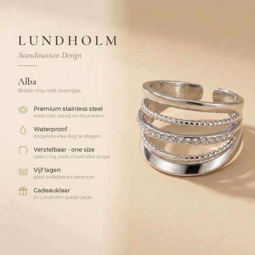 Lundholm Alba – Adjustable Wide Statement Ring – Silver-Tone Lundholm Alba – Adjustable Wide Statement Ring – Silver-Tone