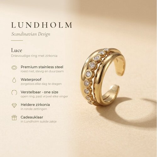 Lundholm Luce – Adjustable Triple Ring with Cubic Zirconia – Gold-Tone