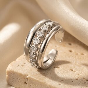 Lundholm Luce – Adjustable Triple Ring with Cubic Zirconia – Silver-Tone Lundholm Luce – Adjustable Triple Ring with Cubic Zirconia – Silver-Tone