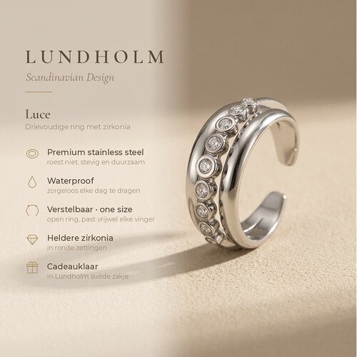 Lundholm Luce – Adjustable Triple Ring with Cubic Zirconia – Silver-Tone Lundholm Luce – Adjustable Triple Ring with Cubic Zirconia – Silver-Tone