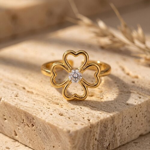 Lundholm Bloom – Adjustable Four-Leaf Clover Heart Ring – Gold-Tone Lundholm Bloom – Adjustable Four-Leaf Clover Heart Ring – Gold-Tone