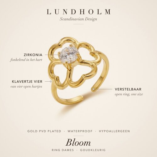 Lundholm Bloom – Adjustable Four-Leaf Clover Heart Ring – Gold-Tone Lundholm Bloom – Adjustable Four-Leaf Clover Heart Ring – Gold-Tone