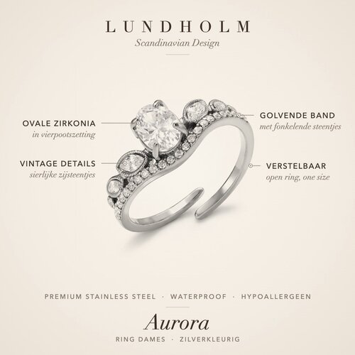 Lundholm Aurora – Vintage Ring met Ovale Zirkonia – Zilverkleurig Lundholm Aurora – Vintage Ring met Ovale Zirkonia – Zilverkleurig