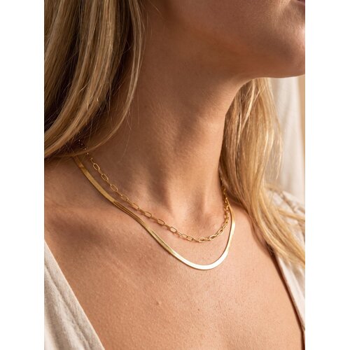 Lundholm Hanne – Layered Slangen- en Schakelketting – Goudkleurig Lundholm Hanne – Layered Slangen- en Schakelketting – Goudkleurig