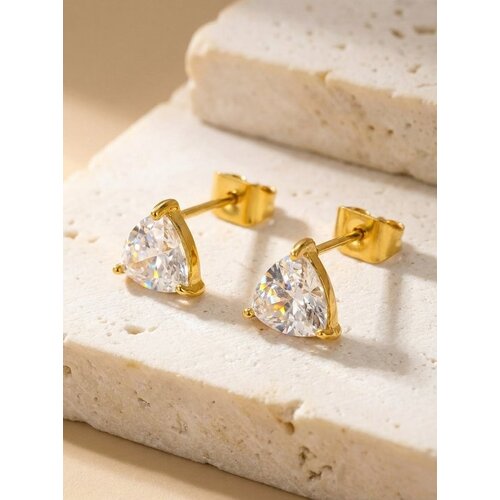 Lundholm Dani – Triangle Stud Earrings with Stone – Gold-Tone Lundholm Dani – Triangle Stud Earrings with Stone – Gold-Tone