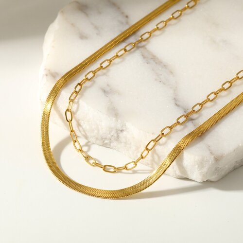 Lundholm Hanne – Layered Slangen- en Schakelketting – Goudkleurig Lundholm Hanne – Layered Slangen- en Schakelketting – Goudkleurig